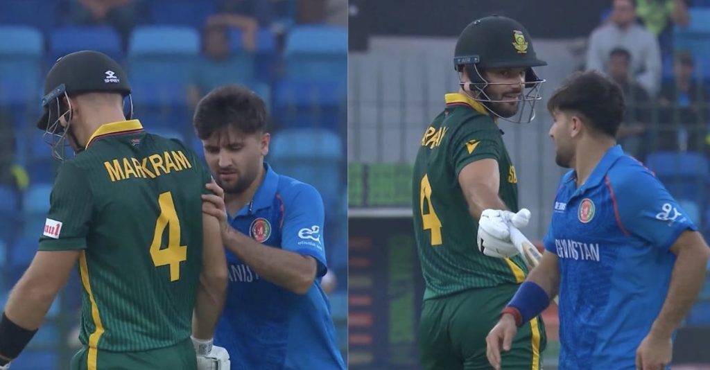 AFG vs SA [WATCH]: Frustrated Fazalhaq Farooqi pushes Aiden Markram in Champions Trophy 2025