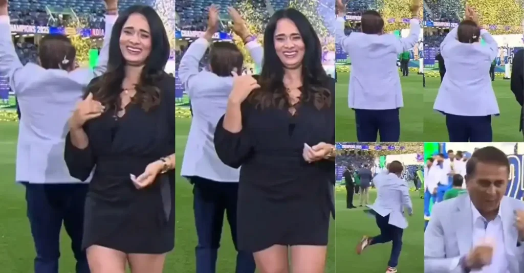 WATCH: Mayanti Langer blushes after Sunil Gavaskar’s dance following India’s Champions Trophy 2025 win